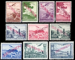 2NC1-10 Airmail Stamps Overprinted "Serbien"