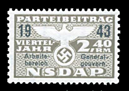 Nazi Party Dues 1943 "Generalgouvernment" Stamp 2.40 Marks