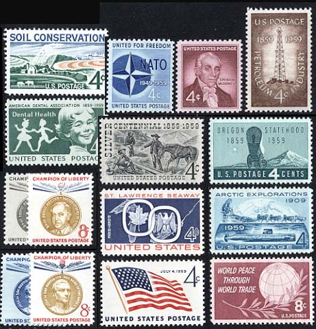 YS1959C - 1959 Complete Commemorative Year Set, 15 stamps - Mystic