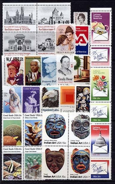 1980 US Commemorative Stamp Year Set; 1803-10, 1821-43