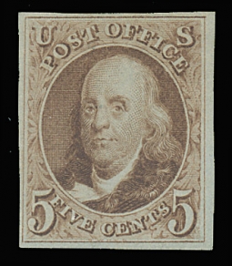 US #3, 5-Cent 1875 Reissue, Imperforate Franklin