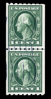 US 410  One-cent Washington Perf. 8 1/2 Coil Line Pair