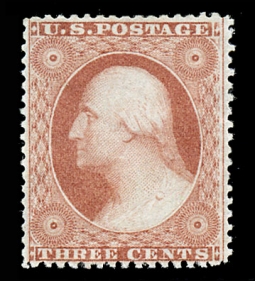 US 26 1861 3-Cent Washington, Claret.