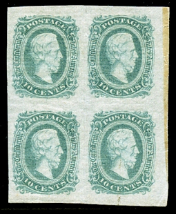 "CSA 11c, 10-cent Greenish Blue Jefferson Davis Block of Four"