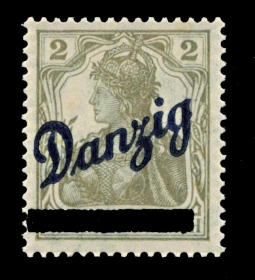 1920 2 Pfennig Gray Germania Overprinted Danzig Diagionally