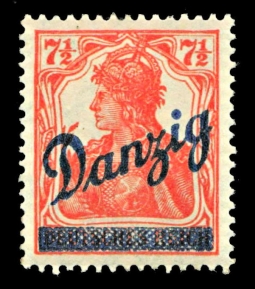 1920 7.5 Pfennig Orange overprinted Danzig Diagionally