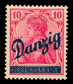 1920 10 Pfennig Carmine Overprinted Danzig Diagionally
