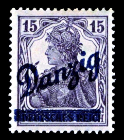 1920 15 Pfennig Violet  Overprinted Danzig Diagionally