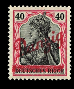 1920 40 Pfennig Lake & Black Germania Overprinted Danzig Diagionally