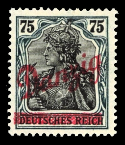 1920 75 Pfennig Green & Black Germania Overprinted Danzig Diagionally