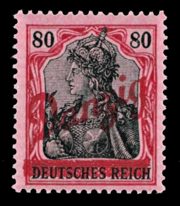 1920 80 Pfennig Lake & Black Germania Overprinted Danzig Diagionally