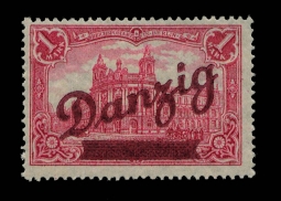 Danzig 47 1920 1 Mark Carmine Parliment Building Overprinted Danzig
