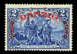 Danzig 48 1920 2 Mark Gray Blue Unification Overprinted Danzig