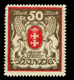 Danzig 94a, Coat of Arms 50-mark Gold & Red
