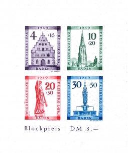 1949 French Zone Baden Monuments and Landmarks Mini-sheet 5NB8b Imperf.