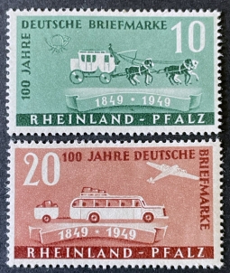 1949 French Zone Rhinland Pfalz 10-20 pf.100-year stamp anniversary 6N39-40