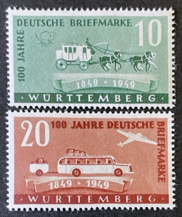 1949 French Zone Wurttemberg 10-20 pf.100-year stamp anniversary 8N38-39