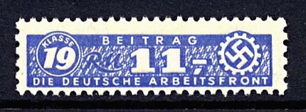 Arbeitsfront-Nazi Workers Party Dues Stamp 11 RM.