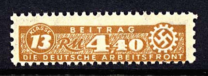 Arbeitsfront-Nazi Workers Party Dues Stamp 4.40 RM.
