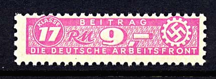 Arbeitsfront-Nazi Workers Party Dues Stamp 10 RM.
