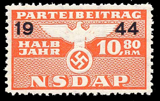 Nazi Party Dues Stamp  1944 10.80RM