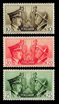 Italy 413-15 Hitler & Mussolini, Unissued Color Variety Set