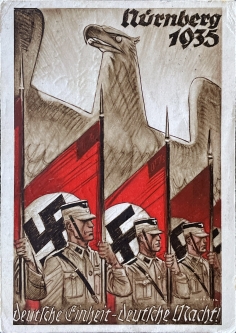 1935 NSDAP Nurnberg Rally SA Standardbearers and Eagle