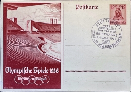 1935 15 Pf. Postal Card Commemorating the 1936 Summer Olympics