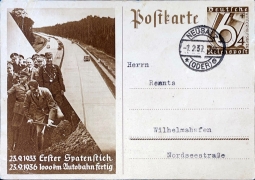 1936 Postal Card Celebrating the 1000th Kilometer of Completed Autobahn