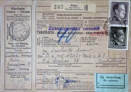 1943 Packet Receipt From Kielce, Generalgovernment to Dachau 3K
