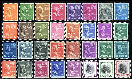 US 803-34, 1938 Complete Presidential Set to $5 Used