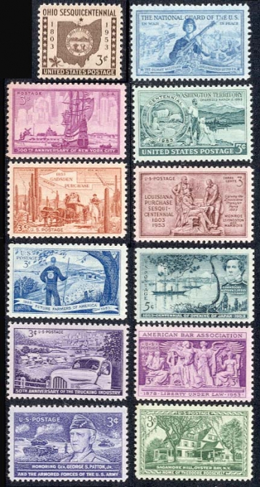 1953 Complete Year SET MNH Vintage U.S. Postage Stamps With 12