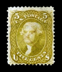 US 67b Five-Cent True Olive Yellow 1861 Jefferson
