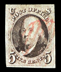US 1 VF/XF Five-Cent Red Brown Franklin
