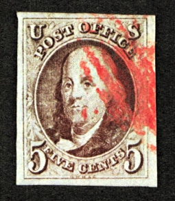 US 1 XF Five-Cent Red Brown Franklin