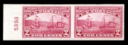US 373 1909 Two-cent Hudson Fulton Imperforate Pair