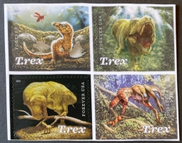 US 5410-13 2019 Tyrannosaurus Rex Block of Four