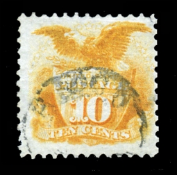 US 116 1869 10-cent Orange Eagle, Flag and Shield, Japan CXL!