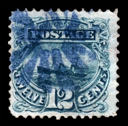 US 117 1869 12-Cent Steamship Pictorial Blue CXL!