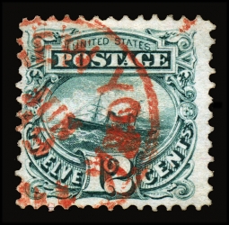 US 117 1869 12-Cent Steamship Pictorial Red CXL!