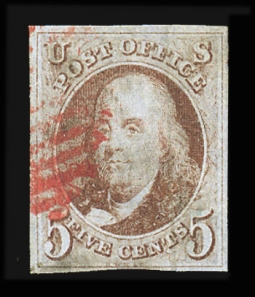 US 1 VF Red Brown Five-Cent Franklin
