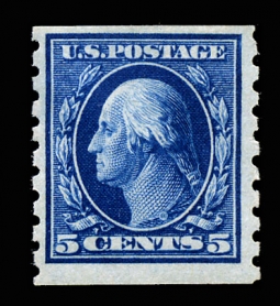 US 396 1910 Five-cent Washington Horizontal Coil Perf. 8 1/2
