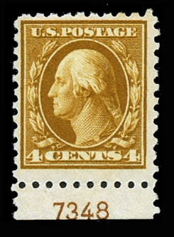 US 465 1916 Four-cent Washington Plate Single