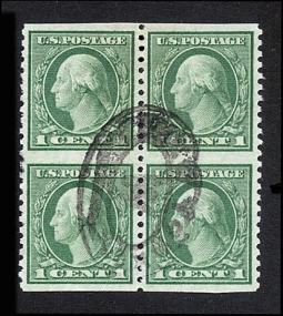 US 538 1919 One-Cent Washington Imperf Between Block