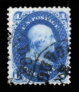 US 63b 1861 Dark Blue One-Cent Franklin