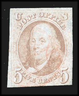 US 1 Fine Light Red Brown 5 Cent Franklin