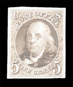US #3, 5-Cent 1875 Reissue, Imperforate Franklin