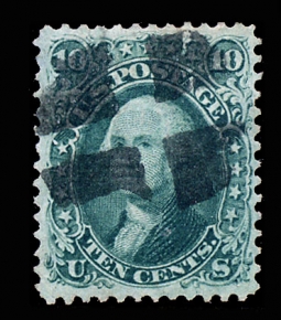 US 96 1867 10-Cent Dark Green Washington "F"  Grill