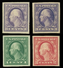 US 481-84,  1916 Imperforate One-four cent Washington