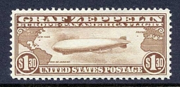 US C14 $1.30 Graf Zeppelin and Map